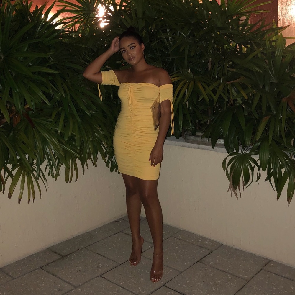 Rouched off the shoulder dress